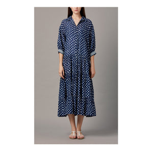 The Silvia Dress - Blue and White Hand Painted Ikat Print