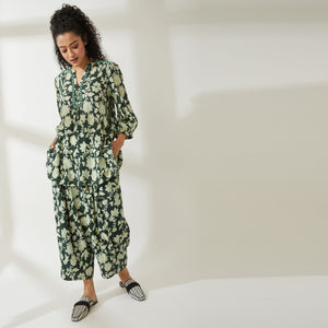 JGDVIAMSS21-9- Green Floral Top, Kaftan and Pants Set.