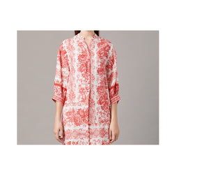 The Dante Tunic-Pants Set - Red and White Hand Painted Floral Print and Ikat Print