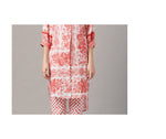 Load image into Gallery viewer, The Dante Tunic-Pants Set - Red and White Hand Painted Floral Print and Ikat Print
