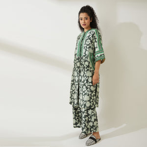 JGDVIAMSS21-11- Green Floral Shervani-Pants Set