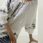 Load image into Gallery viewer, Oliver Tunic Pant Set - Blue Embroidery and Ikat Print.
