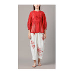 Load image into Gallery viewer, The Maria Top- Pants Set - Red Broderie Anglaise Embroidery
