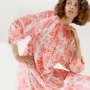 The Irene Dress - Red and White Hand Painted Floral Print