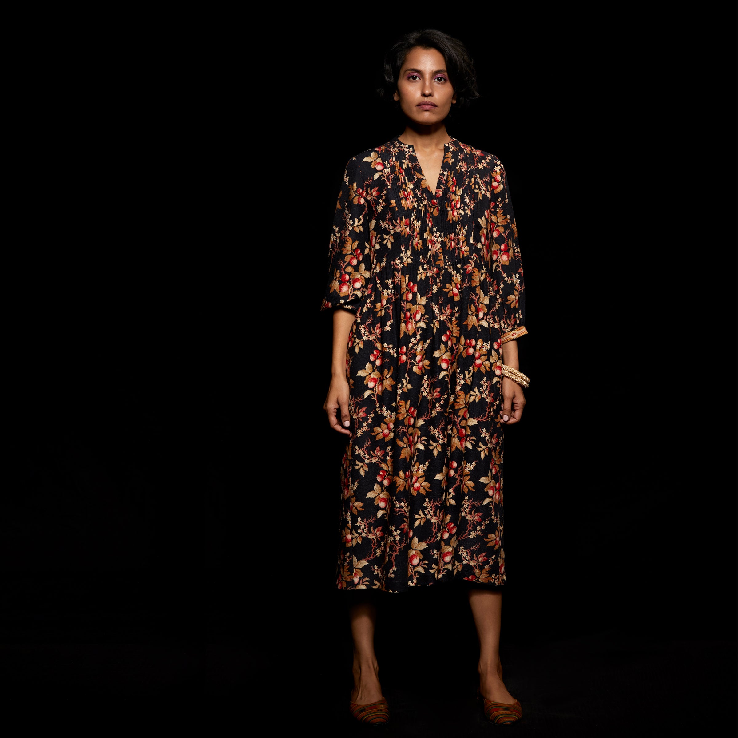 The Naisa Dress - Black Floral.