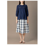 Load image into Gallery viewer, The Ingrid Top-Skirt Set - Blue Broderie Anglaise and Check Weave
