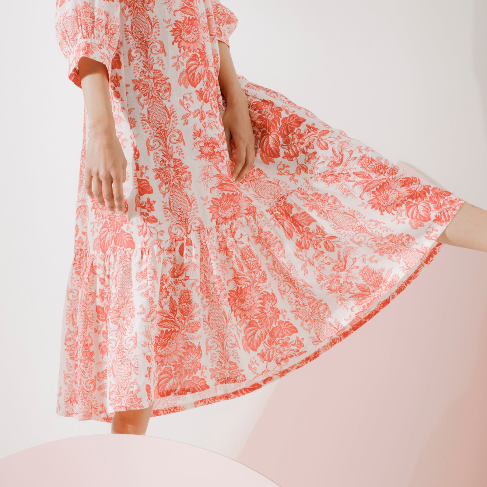 The Irene Dress - Red and White Hand Painted Floral Print