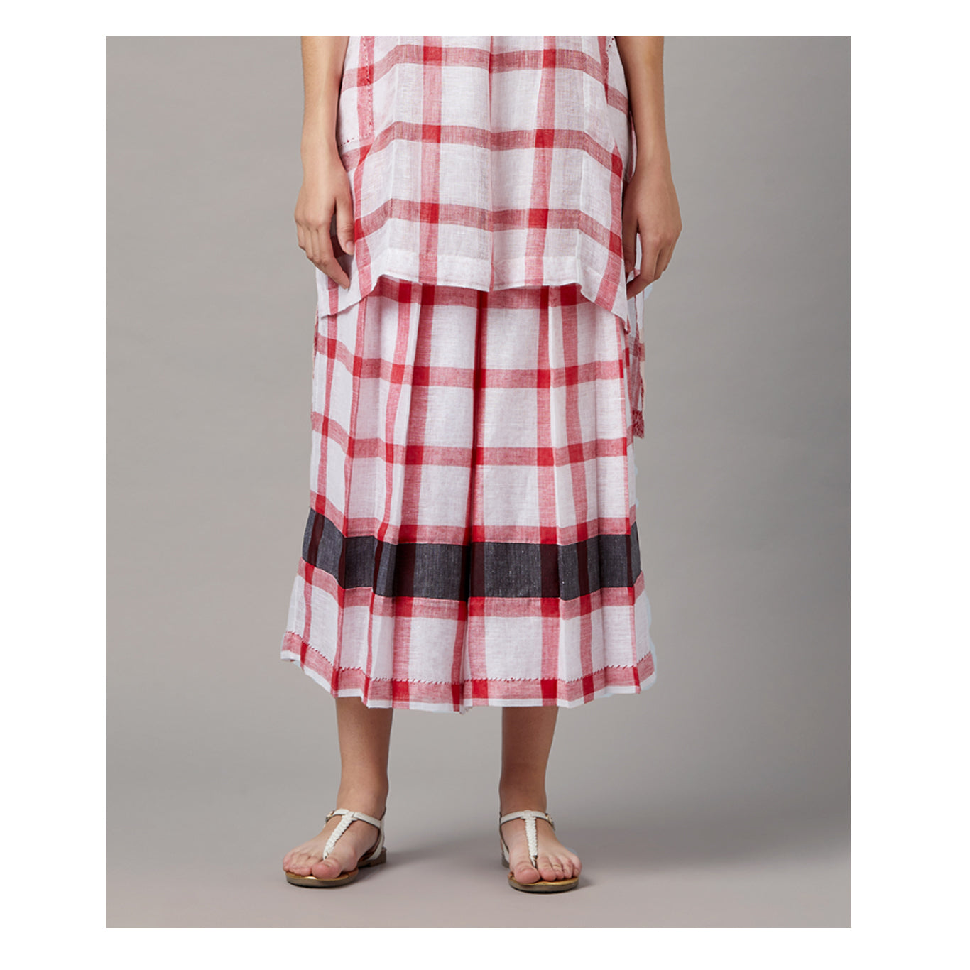 The Abigail Tunic Pants Set - Red and White Check Weave