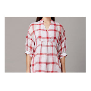 The Abigail Tunic Pants Set - Red and White Check Weave