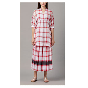 The Abigail Tunic Pants Set - Red and White Check Weave