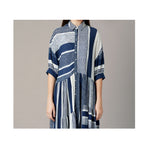 Load image into Gallery viewer, The Cillian Dress - Blue and White Asymmetrical Stripe Weave
