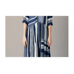 Load image into Gallery viewer, The Cillian Dress - Blue and White Asymmetrical Stripe Weave
